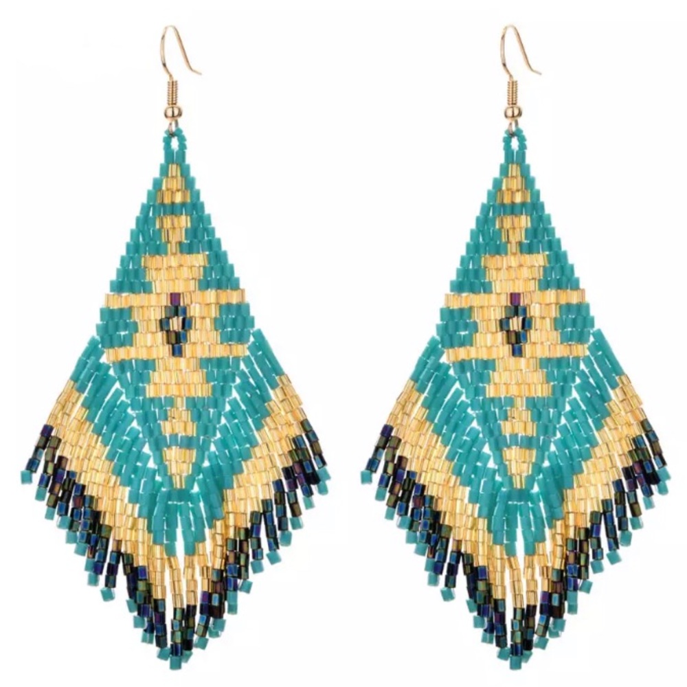 Turquoise SW Beaded Tassel Earrings! - Picture 4 of 5